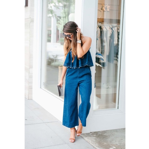 Anthropologie Tiered Denim Cute Strapless Jumpsuit - Picture 7 of 13
